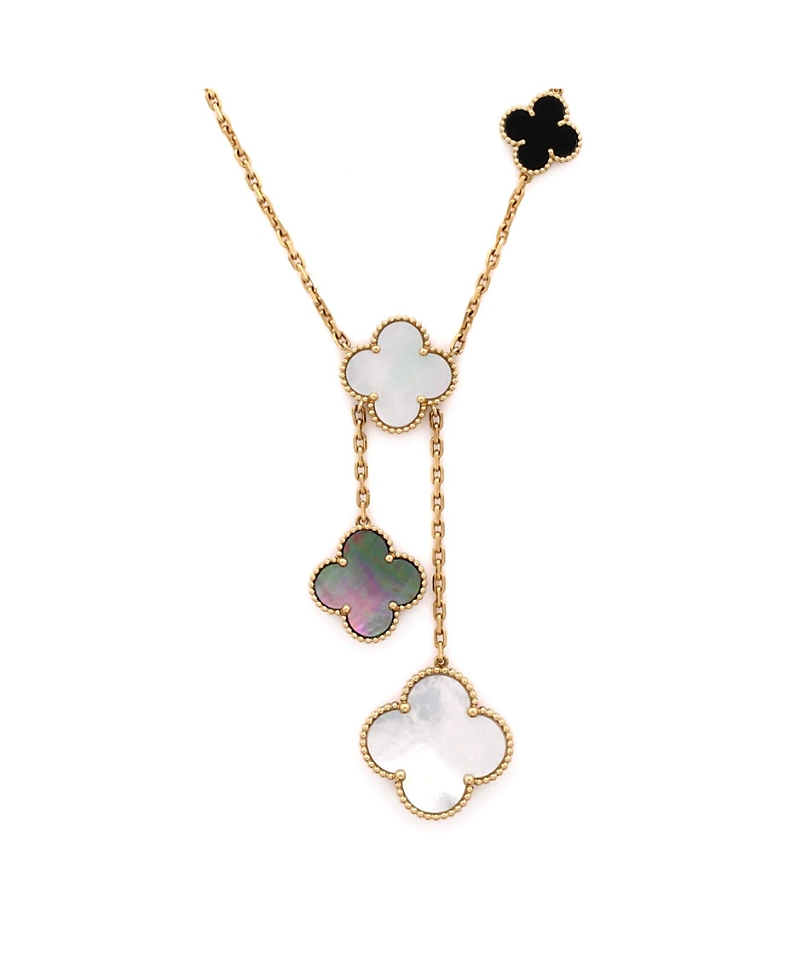 Pre-Owned Van Cleef & Arpels Magic Alhambra 6 Motifs Necklace 18K Gold and Mother of Pearl with Onyx, 16.5