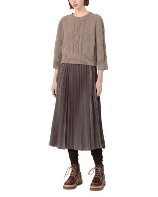 Hazelnut Cable Knit Sweater & Pleated Jersey Midi Dress