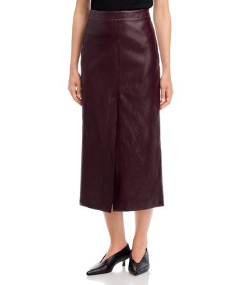 Faux Leather Slit Front Midi Skirt