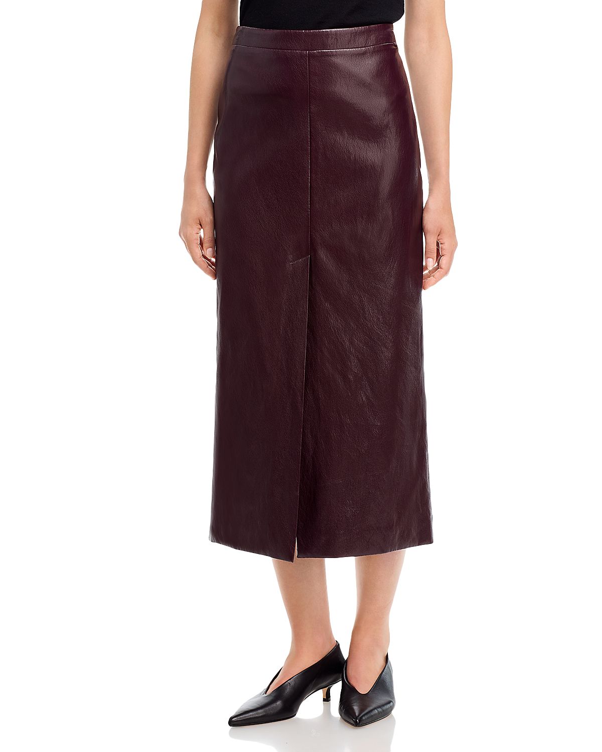 Herno Faux Leather Slit Front Midi Skirt
