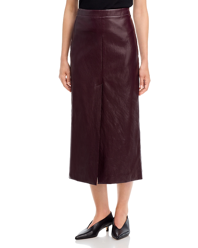Herno Faux Leather Slit Front Midi Skirt