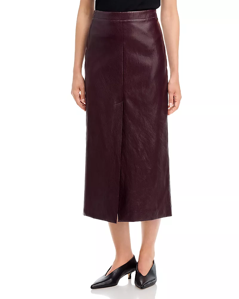 Herno Faux Leather Slit Front Midi Skirt