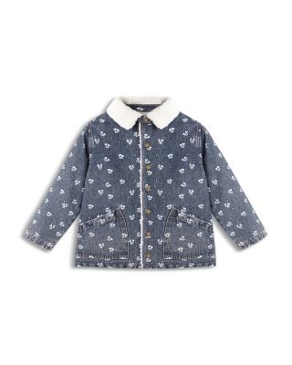 Girls' Heart Ditsy Long Chore Coat With Faux Fur Collar - Baby