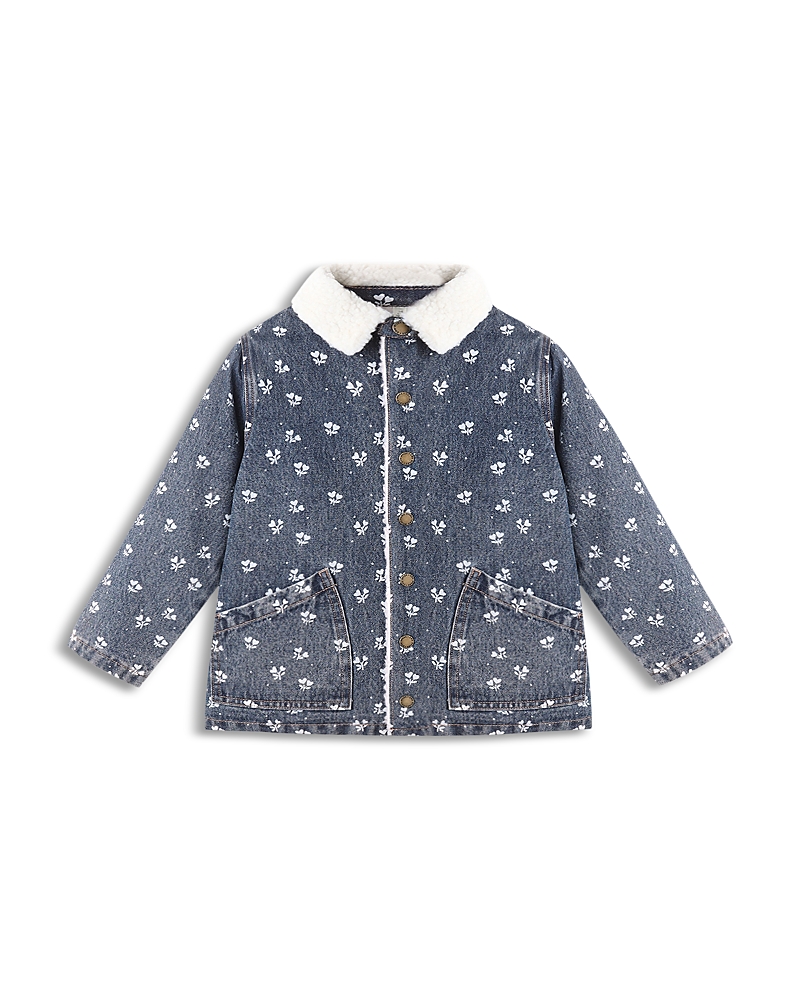 Rylee + Cru Girls' Heart Ditsy Long Chore Coat With Faux Fur Collar - Baby, Little Kid