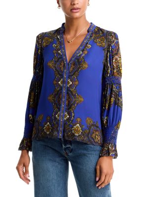 Ilan Printed Button Front Blouse