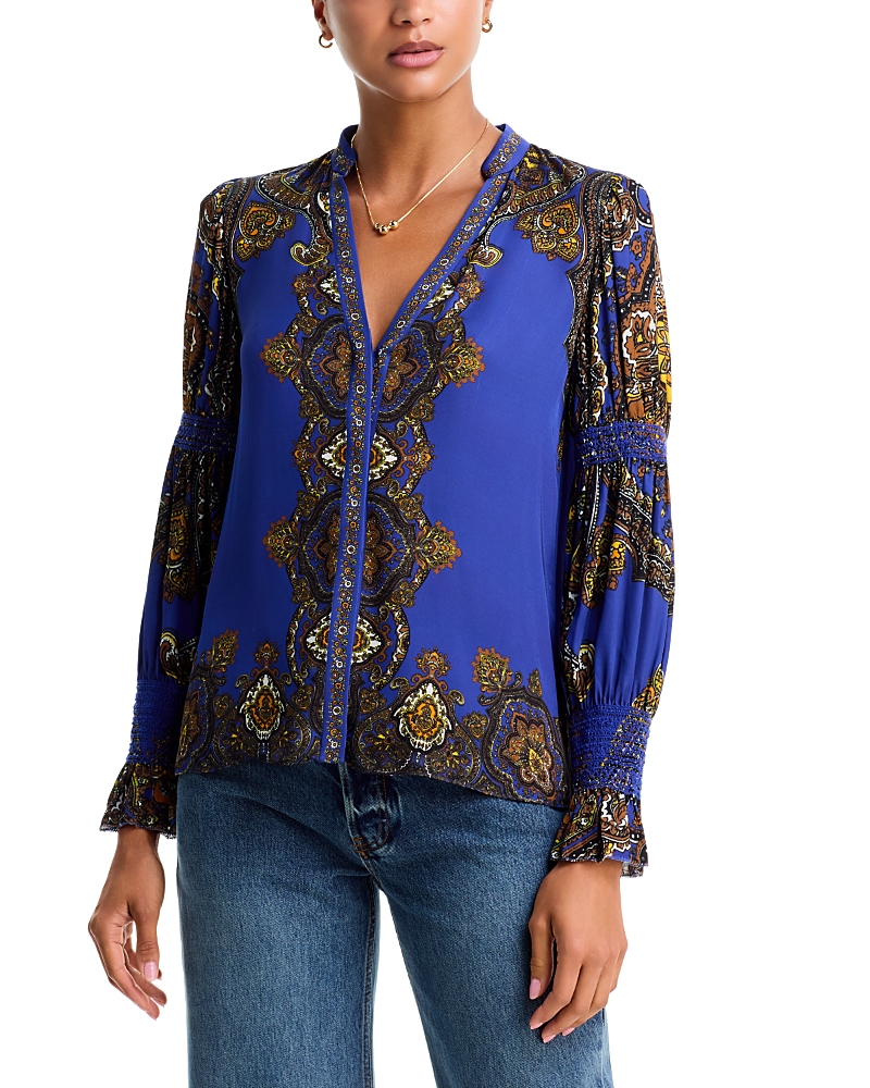 Alice and Olivia Ilan Printed Button Front Blouse
