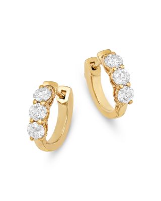 Diamond Three Stone Huggie Earrings in 14K Gold, 1.0 tcw