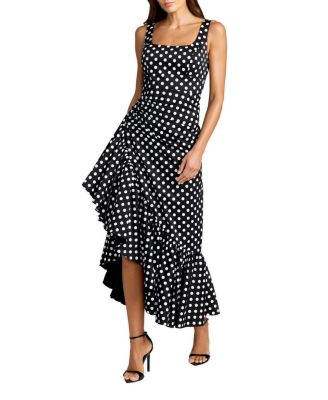  Sleeveless Polka Dot Midi Dress with Ruffled Hem