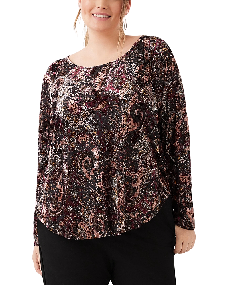 Karen Kane Plus Long Sleeve Velvet Burnout Shirttail Top