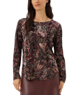 Long Sleeve Velvet Burnout Shirttail Top