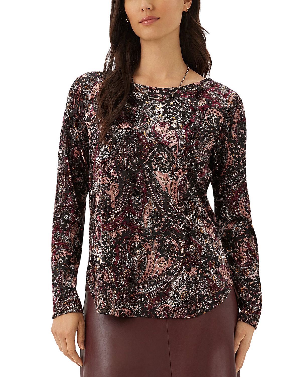 Karen Kane Long Sleeve Velvet Burnout Shirttail Top