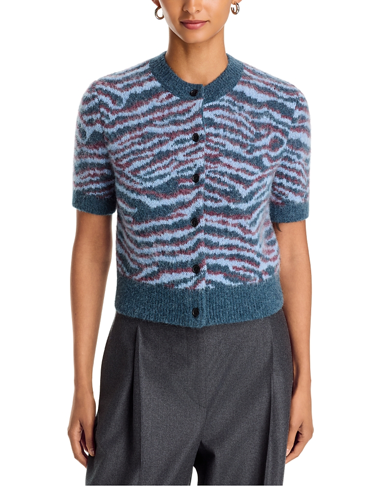 3.1 Phillip Lim Tiger Print Short Sleeve Cardigan Sweater