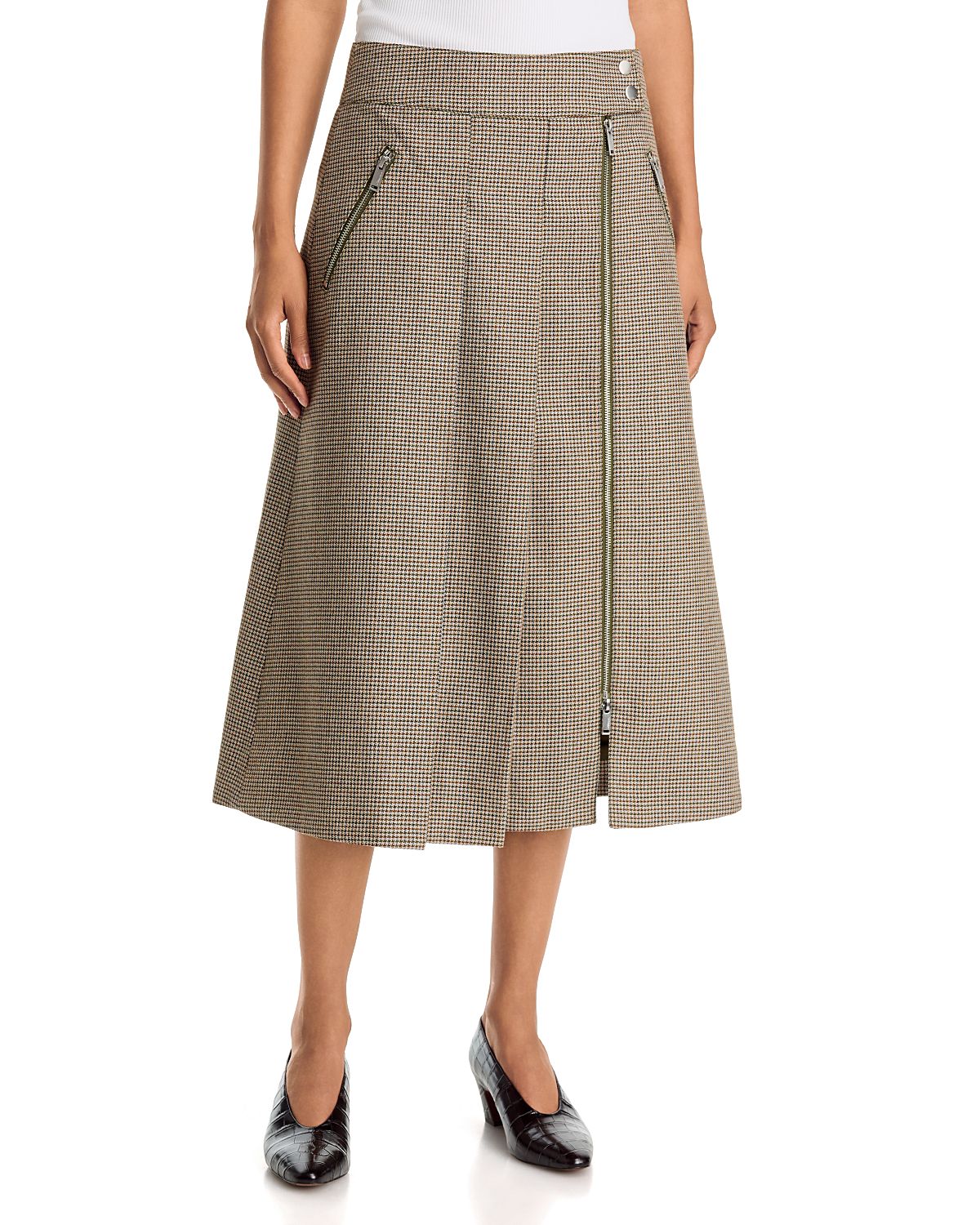 3.1 Phillip Lim Pleated Tweed Midi Skirt