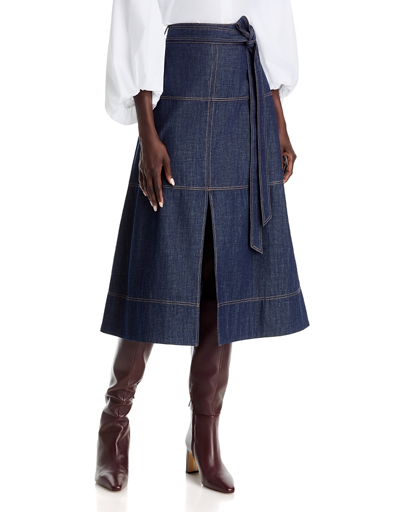Tanya Taylor Hudley Denim Midi Skirt in Midnight Rinse