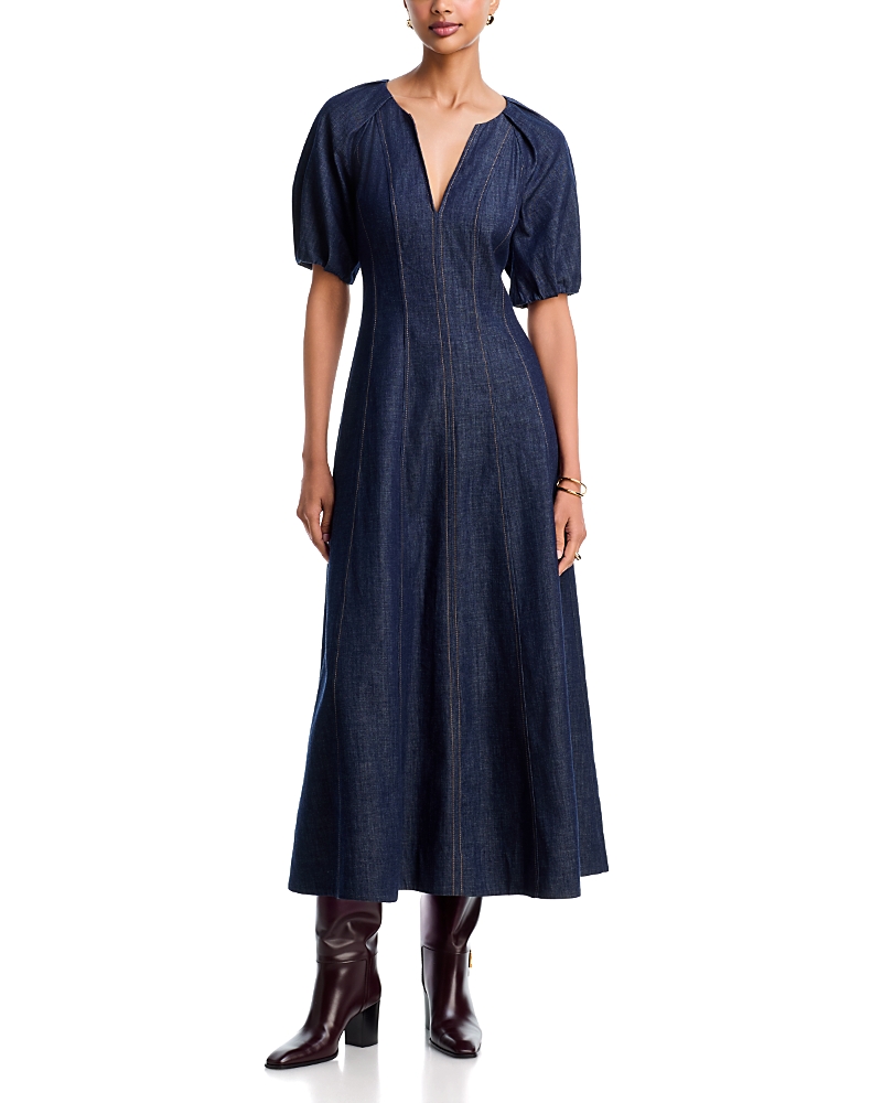 Tanya Taylor Piper Cotton Split Neck Midi Dress