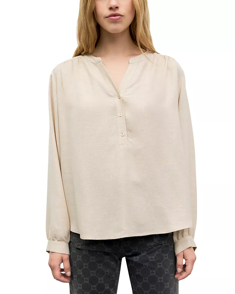 Gerard Darel Liset Half Button Tunisian Collar Blouse