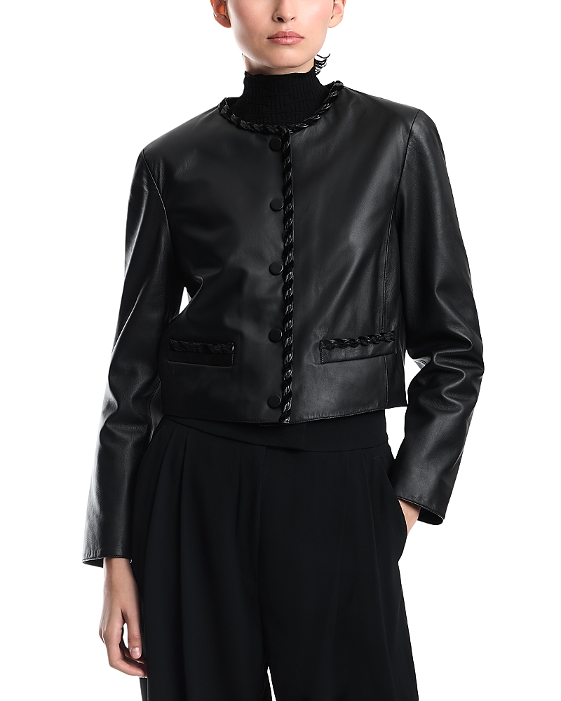 Emporio Armani Braided Trim Leather Jacket