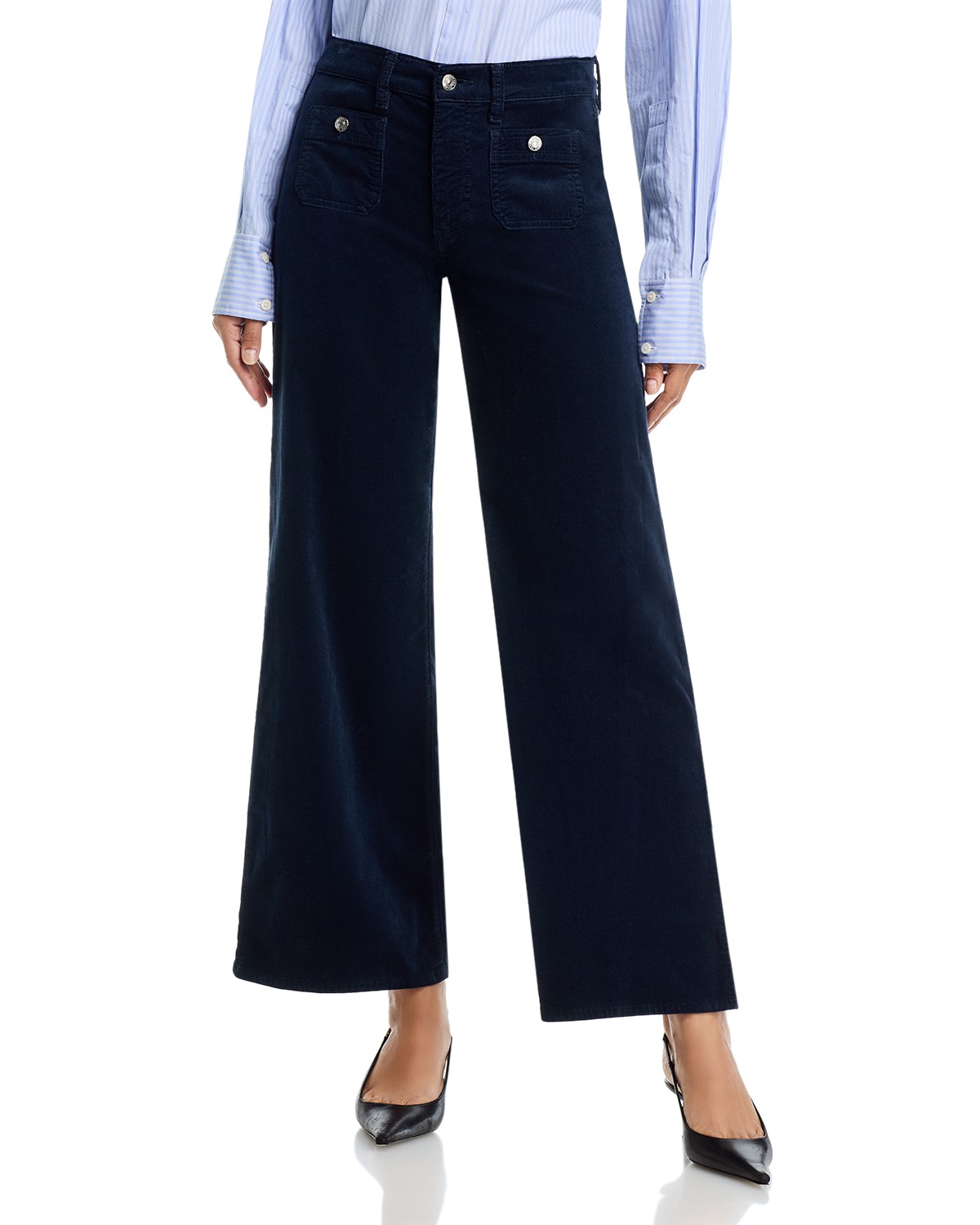 Le Slim Palazzo Mode High Rise Corduroy Jeans in Navy