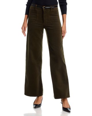 Le Pixie High Rise Slim Palazzo Modernist Corduroy Jeans in Rich Military