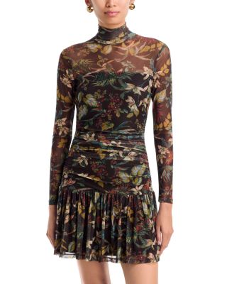 Gathered Mesh Turtleneck Mini Dress - Exclusive