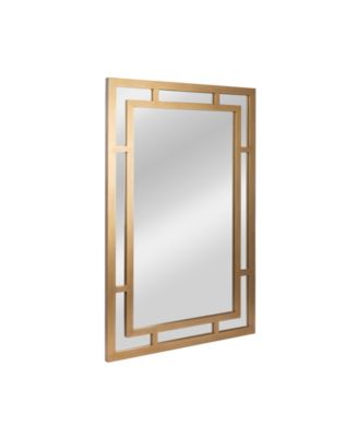  Vintage Glass Wall Mirror with Geometric Art Deco Wood Frame