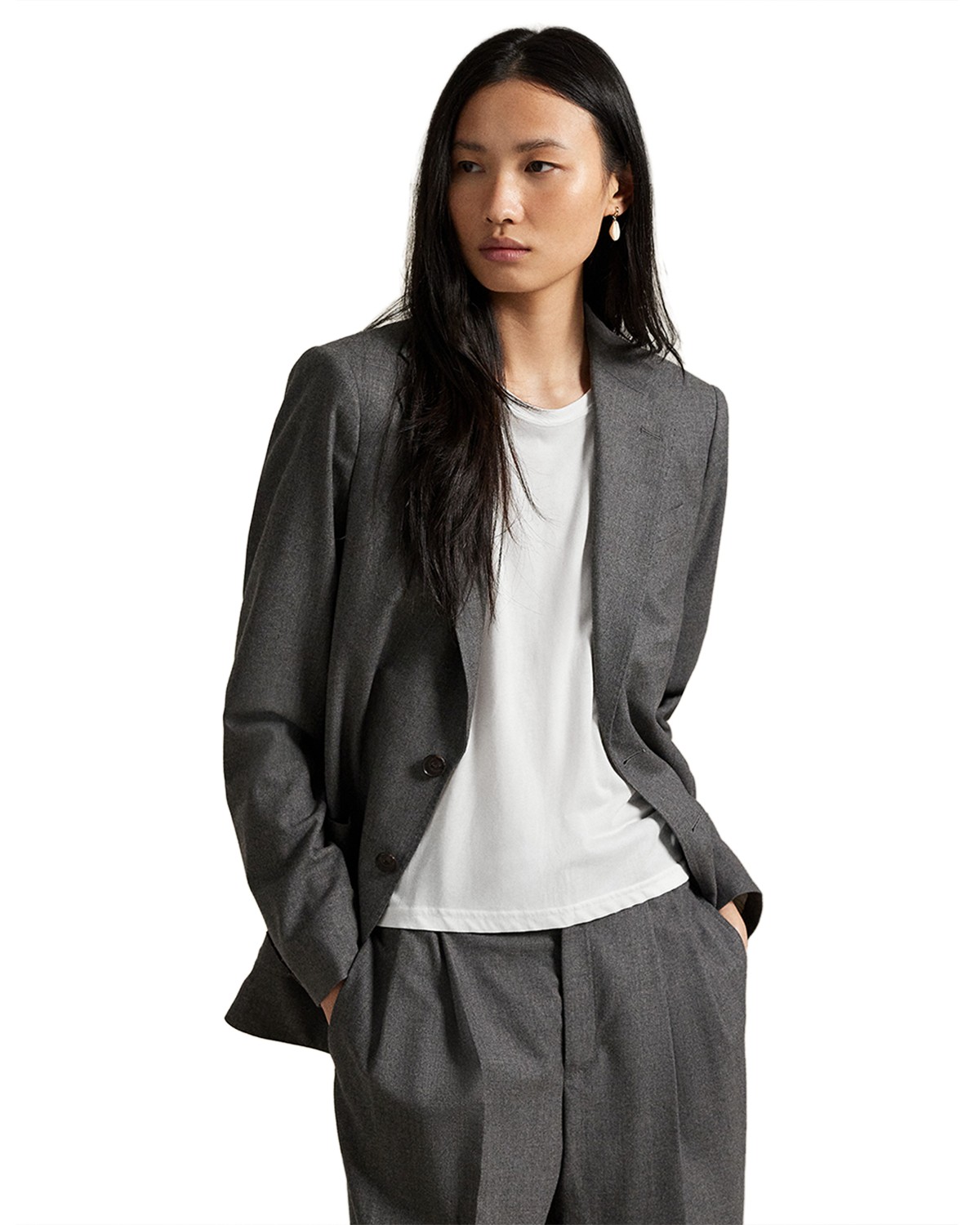 Single Breasted Wool Blend Blazer
