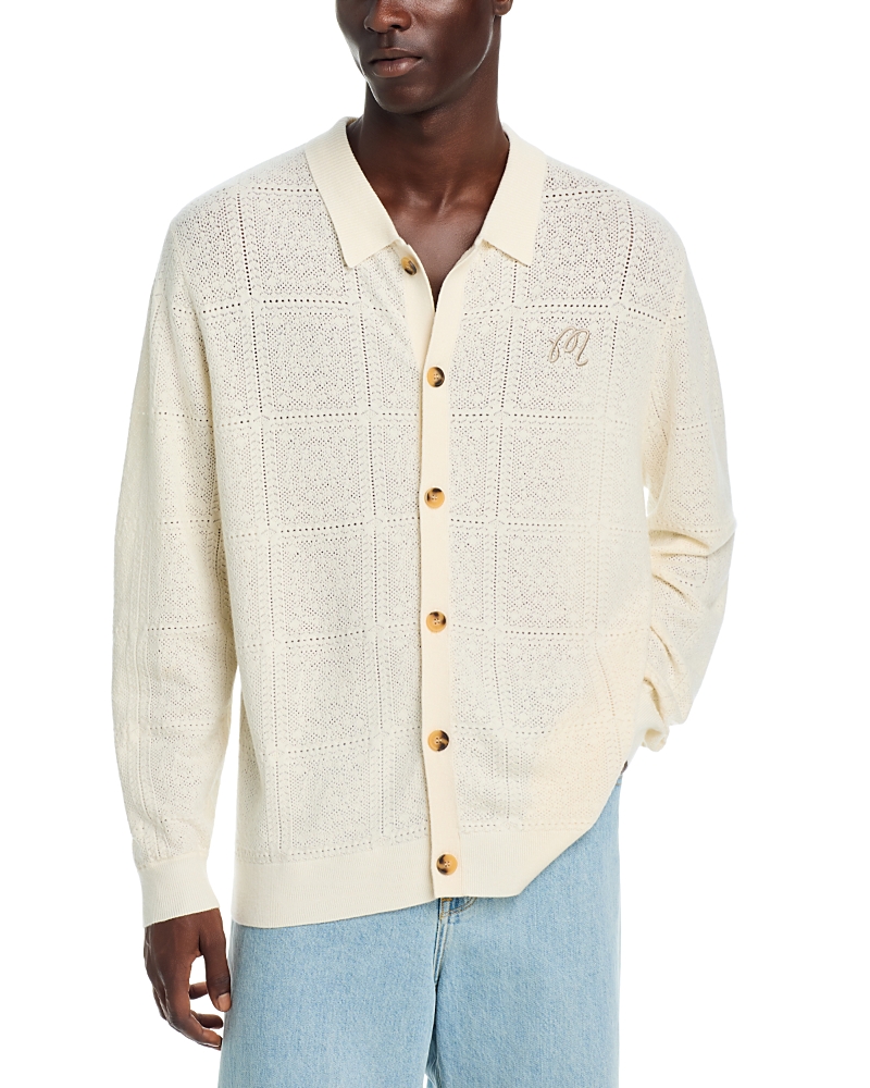 Malbon Relaxed Crochet Pattern Cardigan Sweater