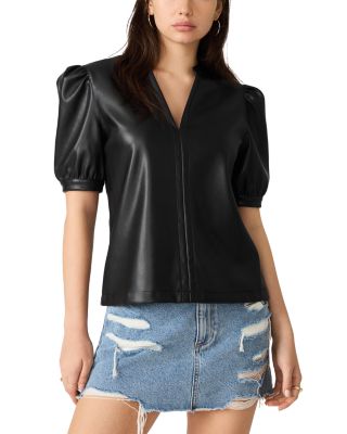 Cecila Faux Leather Puffed Sleeve Top