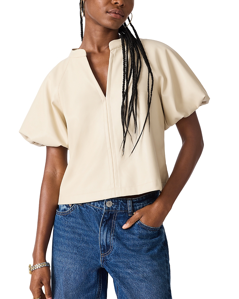 Steve Madden Cecila Faux Leather Puffed Sleeve Top