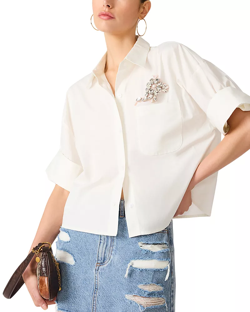 Steve Madden Callahan Brooch Embellished Blouse