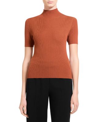 Theory Leenda Short Sleeve Mock Neck Sweater In Umber