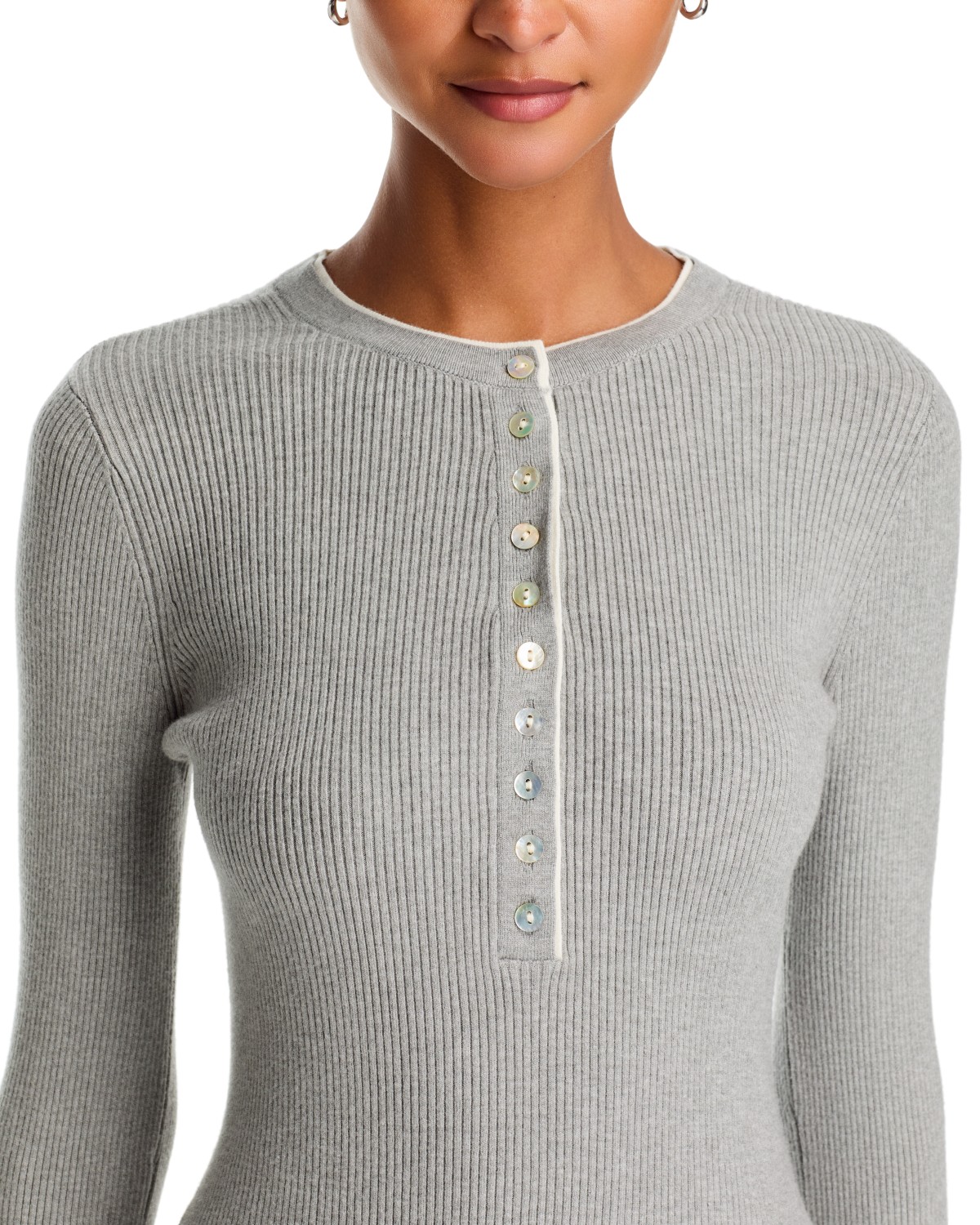 Emmeline Rib Knit Layered Henley Sweater
