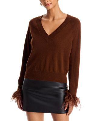 Feather Cuff V Neck Sweater