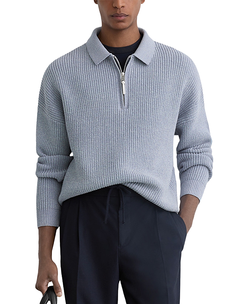 Reiss Prop Long Sleeve Half Zip Ribbed Polo Shirt · S