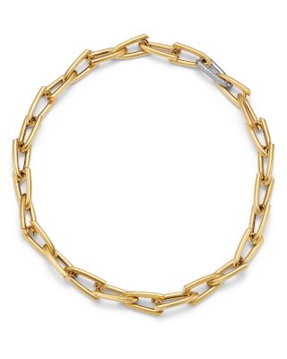 18K White & Yellow Gold Bold Gold Diamond Pav&eacute; Open Link Collar Necklace, 1.55 tcw