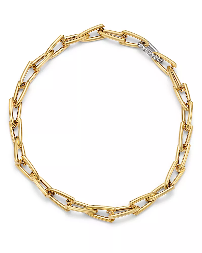 Roberto Coin 18K White & Yellow Gold Bold Gold Diamond Pave Open Link Collar Necklace, 1.55 tcw