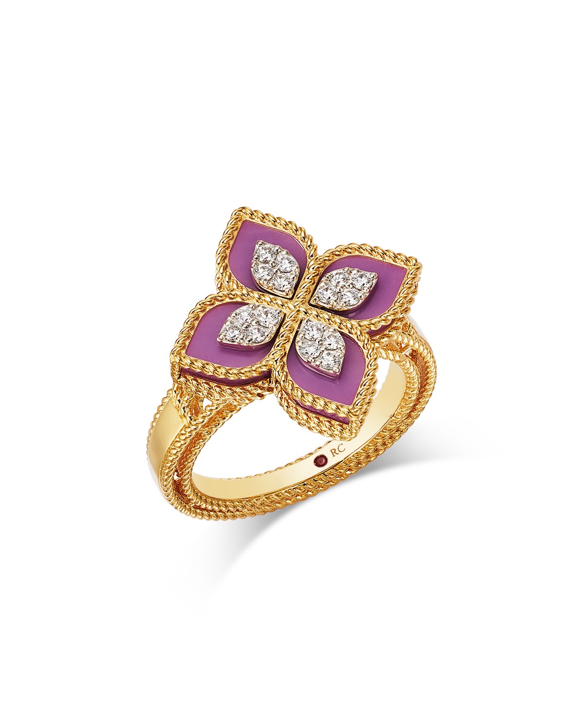 18K White & Yellow Gold Venetian Princess Phosphoiderite & Diamond Flower Ring