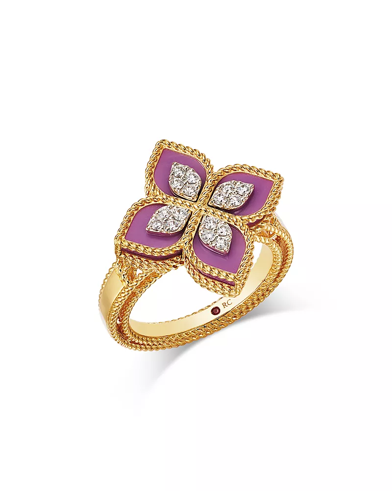 Roberto Coin 18K White & Yellow Gold Venetian Princess Phosphoiderite & Diamond Flower Ring