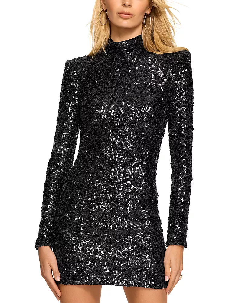 Ramy Brook Glory Mock Neck Sequin Long Sleeve Dress