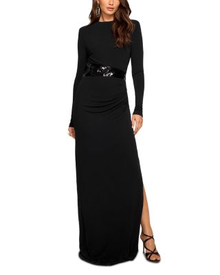 Samantha Sequin Waist Long Sleeve Gown