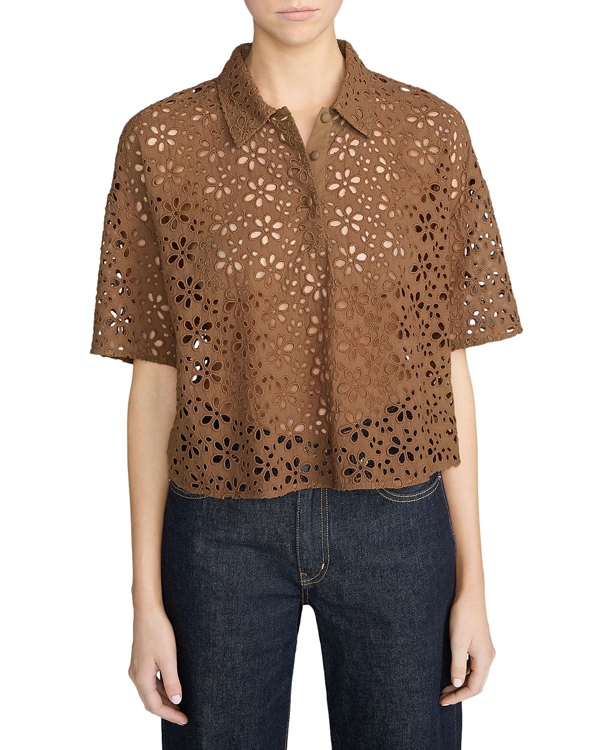 Frame The Downing Eyelet Embroidered Polo Shirt