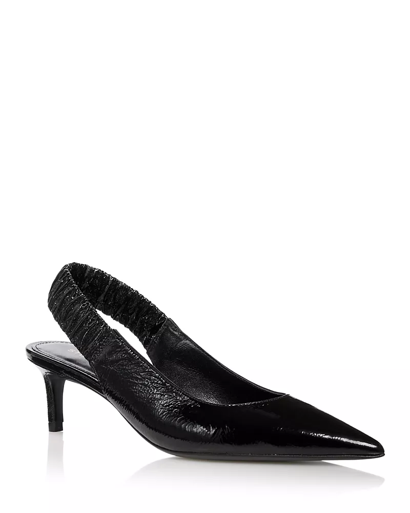 Stuart Weitzman Women's Ruche Patent Leather Slingback Pumps