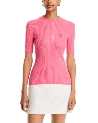 Contrasted Vinyl Rib Knit Short Sleeve Top
