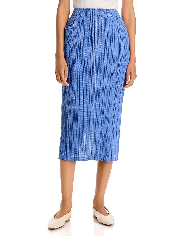 Pleats Please Issey Miyake Denim Midi Skirt