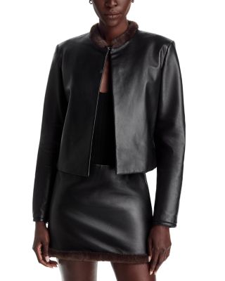 Cropped Faux Fur Trim Leather Jacket