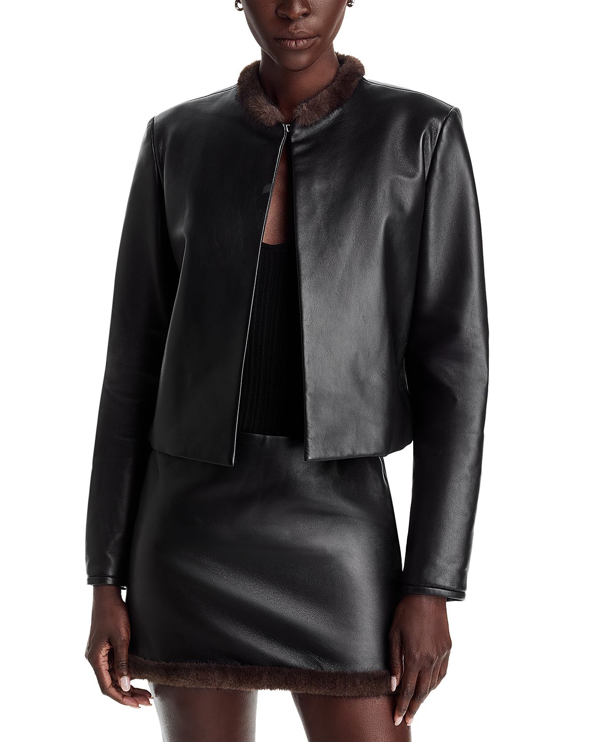 alexanderwang Cropped Faux Fur Trim Leather Jacket