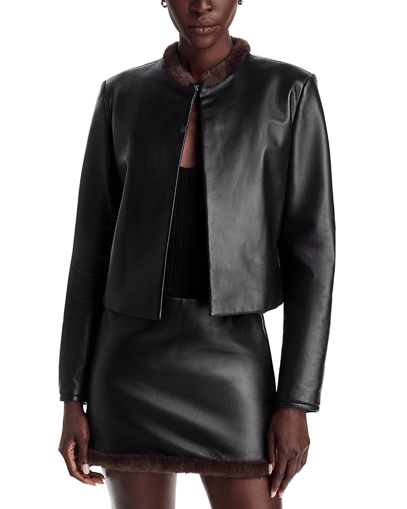 alexanderwang Cropped Faux Fur Trim Leather Jacket