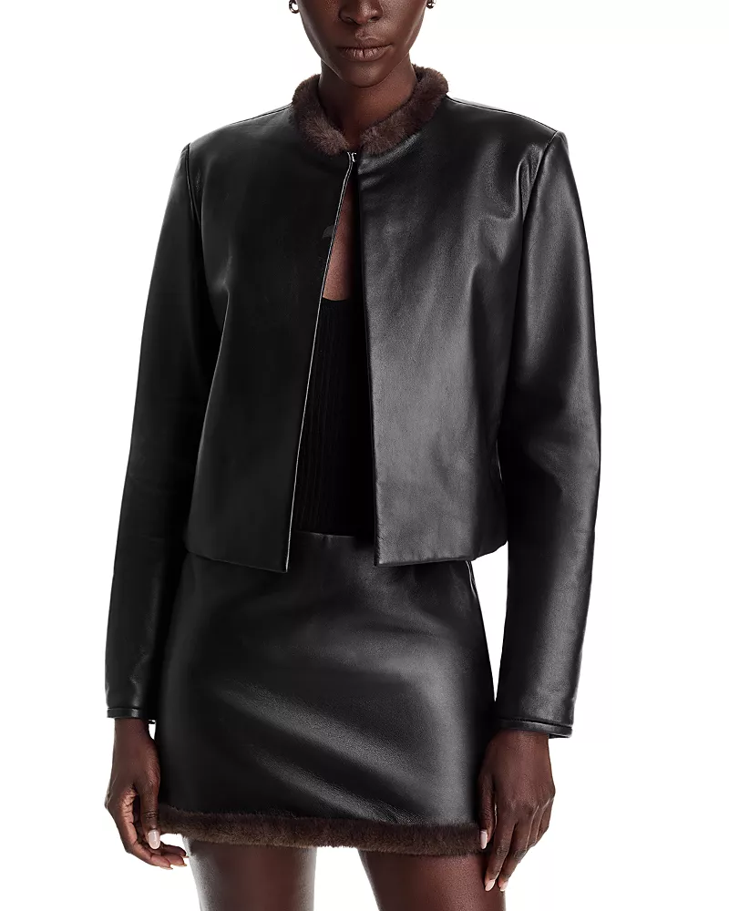 alexanderwang Cropped Faux Fur Trim Leather Jacket