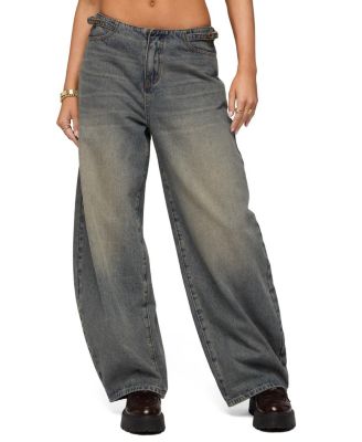  Side Belt Low Rise Barrel Jeans