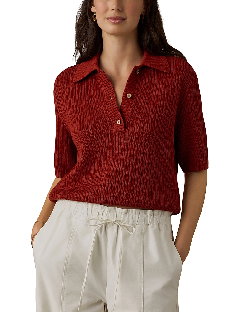 Faherty Miramar Linen Cotton Short Sleeve Polo Top